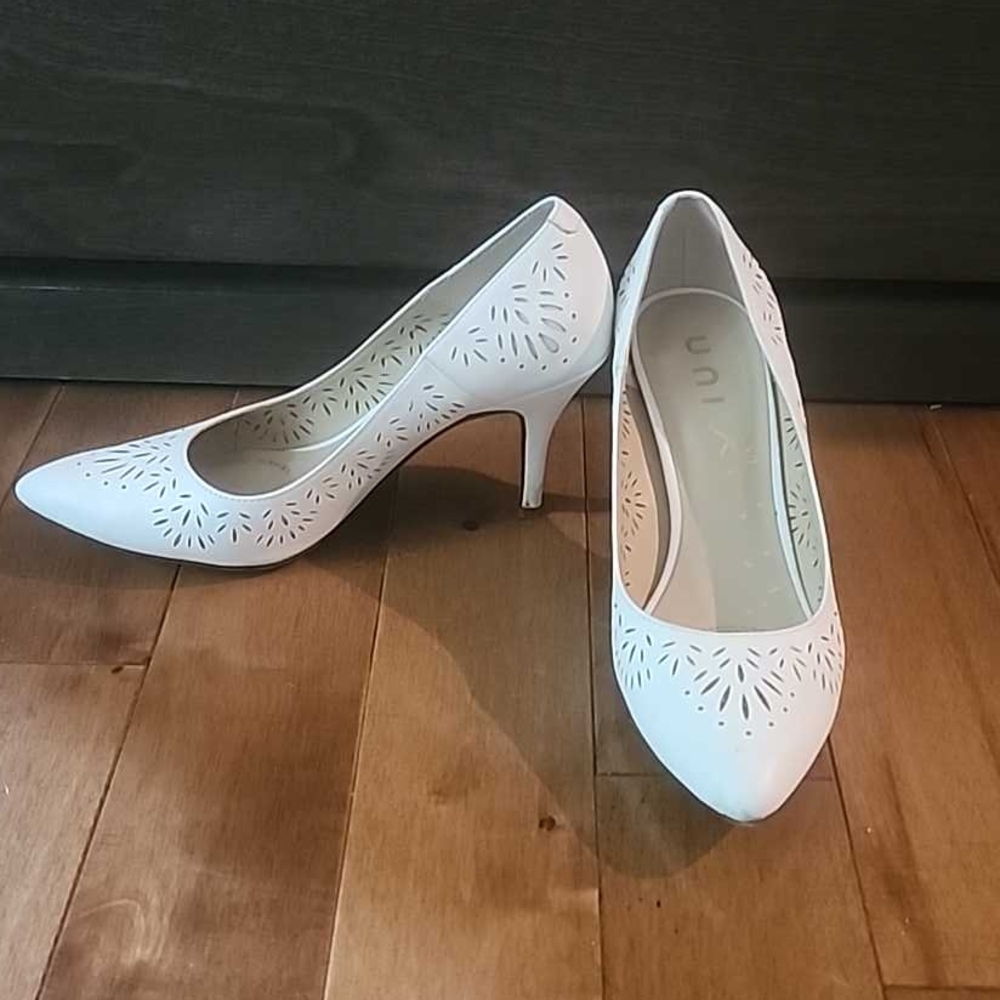 Unisa White Women's Heels with Cutout Design